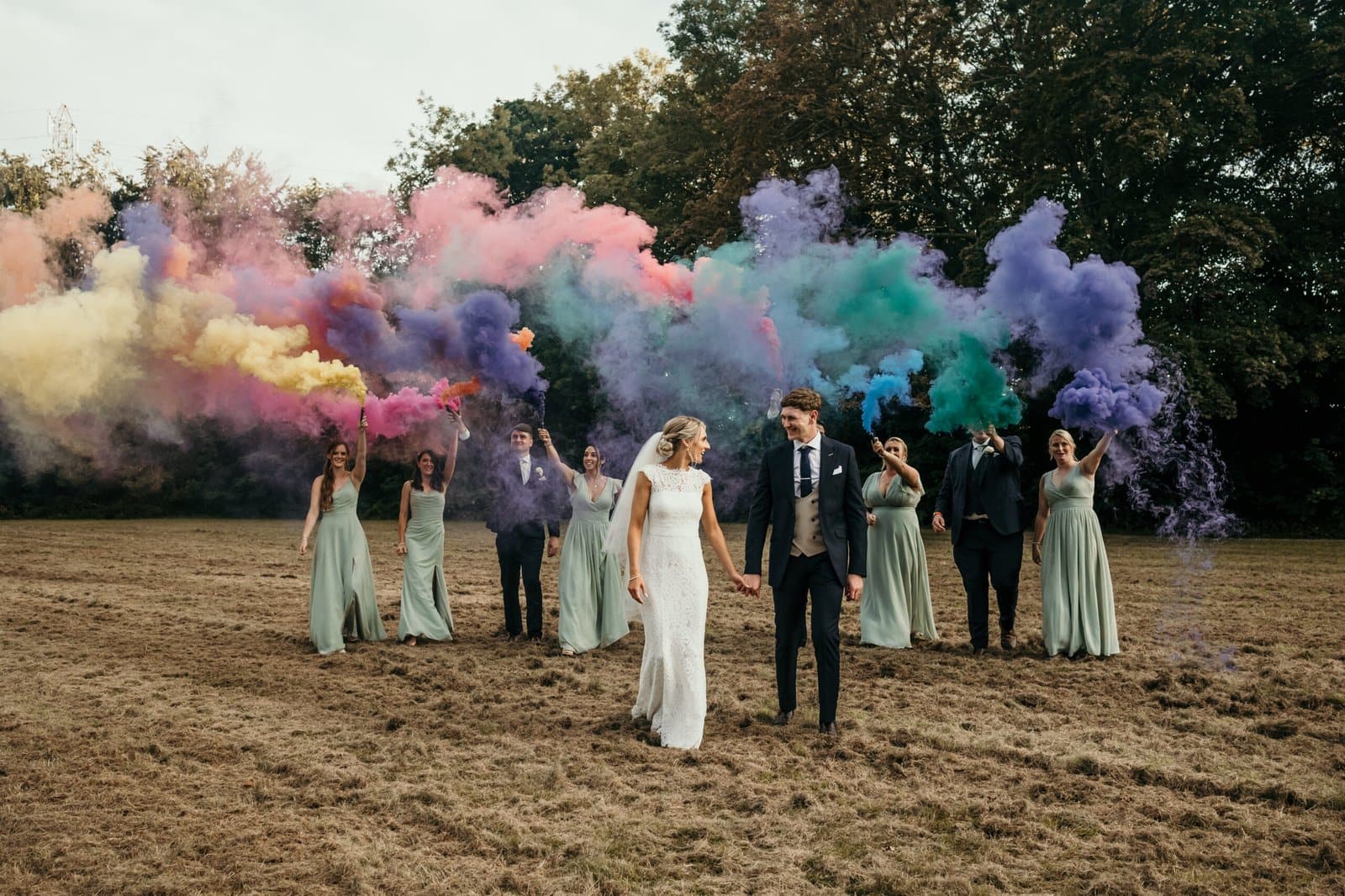 smoke bomb wedding party